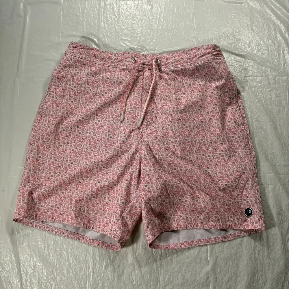 Johnnie-O Pink Geometric Print Swim Trunks Men’s Medium Drawstring